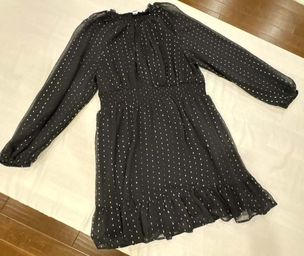 Old Navy Black Metallic Swiss Dot Mini Sheer Dress with Long Sleeves